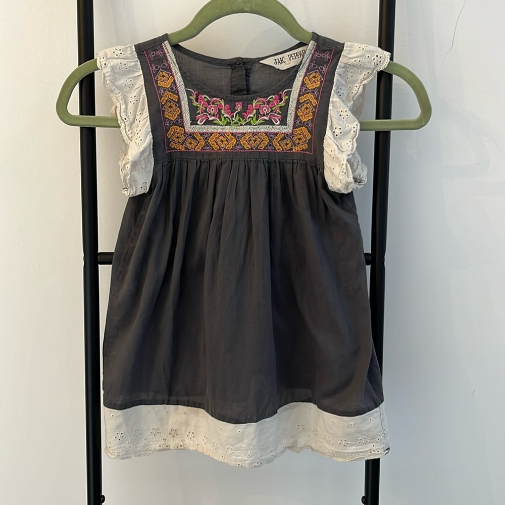 Jak & Peppar  Girls Dress Embroidered Lace Cotton Gray Size 4